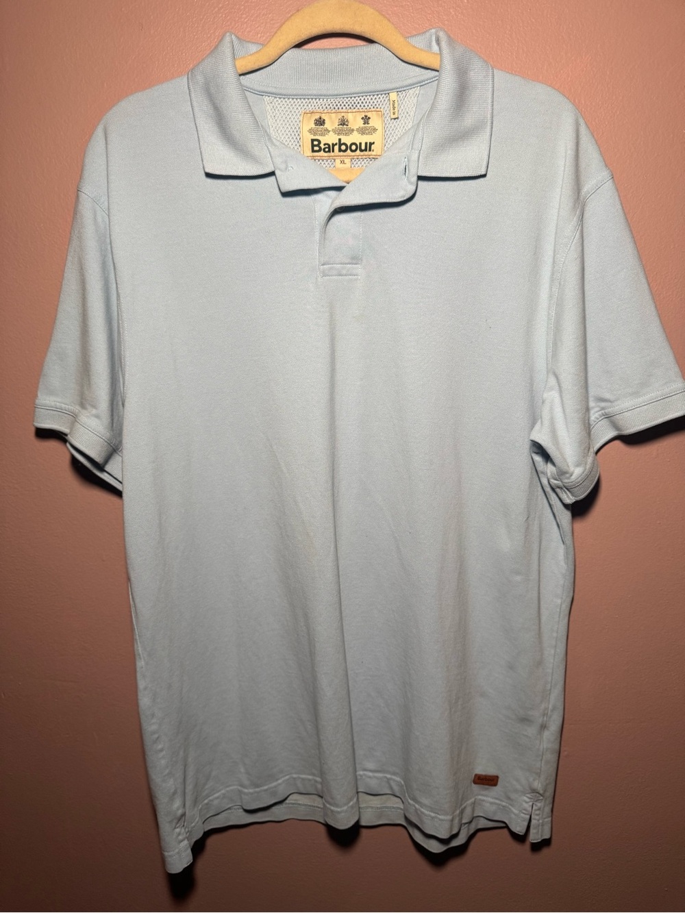Barbour Men's XL Light Blue Solid Polo Shirt Short Sleeve Knit Logo Portugal